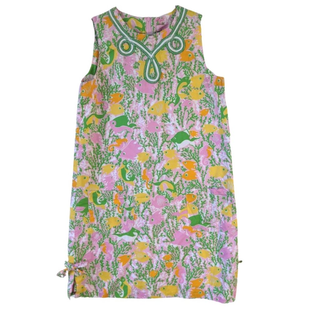 Lilly Pulitzer Girls' Shift Dress Featuring Fish/Coral Pattern Size 12